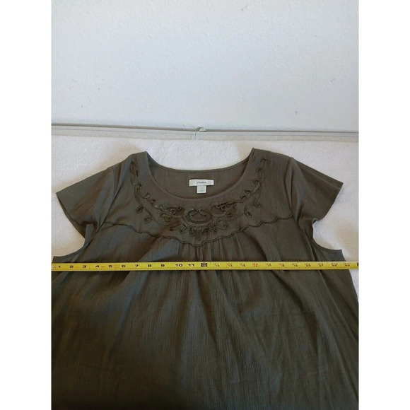CJ Banks Blouse Womens 1X Top Short Sleeve Green Olive Scoop Neck - Picture 9 of 13